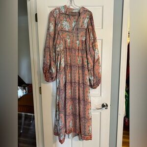 Clara the Label Floral Patterned Pink Maxi Balloon Sleeve Dress